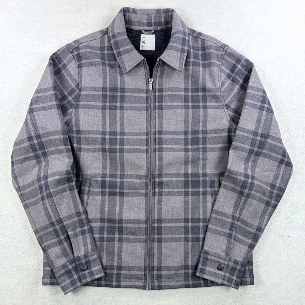 Vuori Mens V586 Plaid Full Zip Fleece Lined Jacket Grey Size Medium